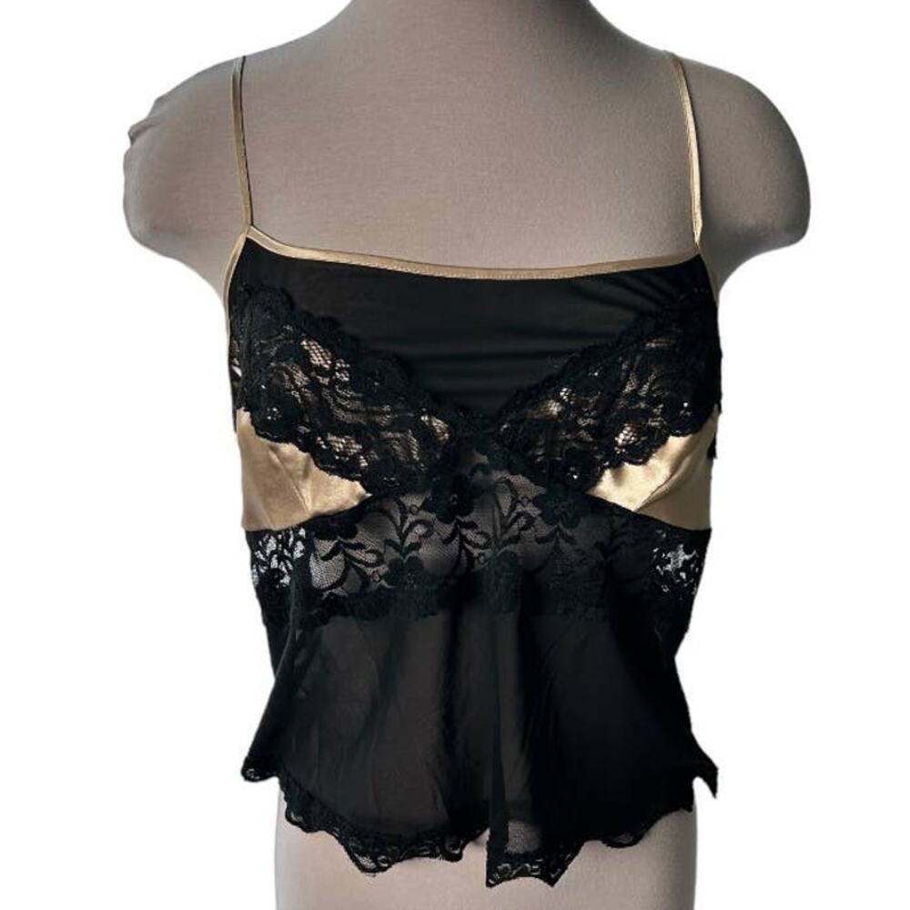 NWOT Black Lace and Gold Satin Camisole size Large